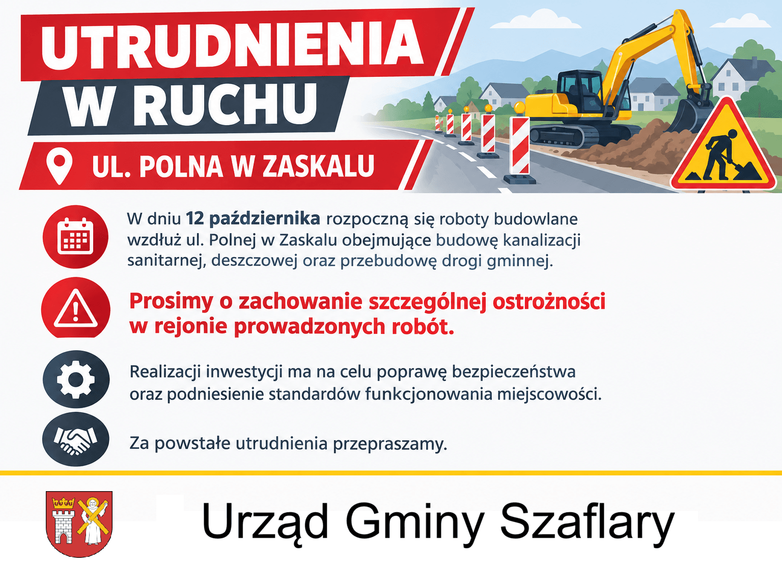 Utrudnienia w ruchu - zaskale ul. Polna od 12 października